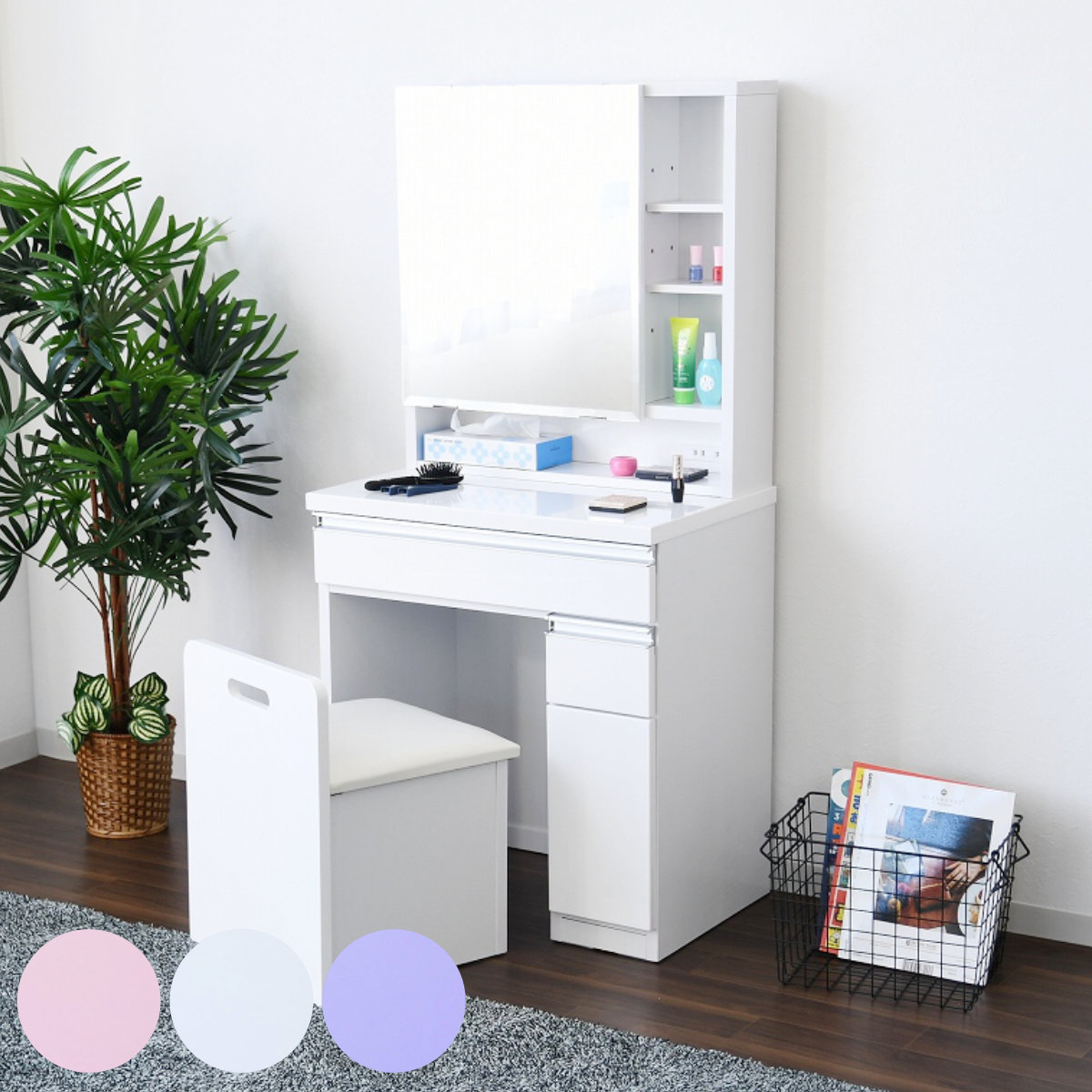 楽天市場】ドレッサー 幅65cm 鏡台 一面鏡 ローズ （ スツール付き