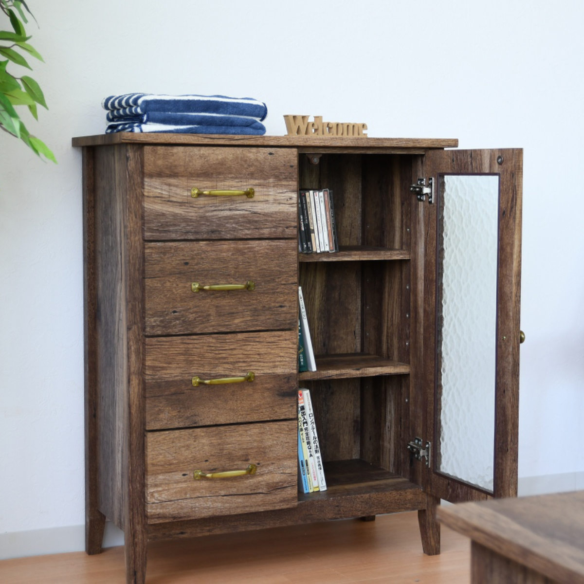楽天市場】キャビネット リビング収納 レトロ調 幅70cm （ GATHER 棚