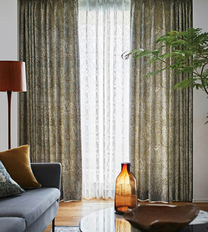 川島織物セルコンウィリアムモリスハニーサックルオーダーカーテン裏地つき