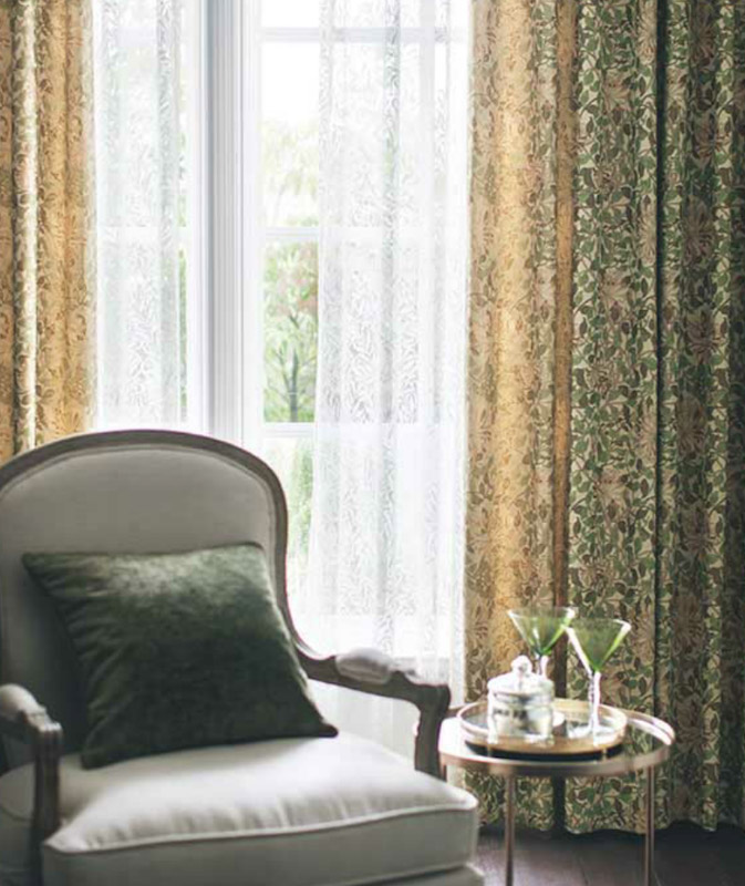 川島織物セルコンウィリアムモリスハニーサックルオーダーカーテン裏地つき