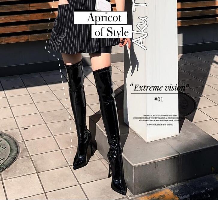 楽天市場】レディースブーツ エナメルロングブーツ ニーハイブーツ