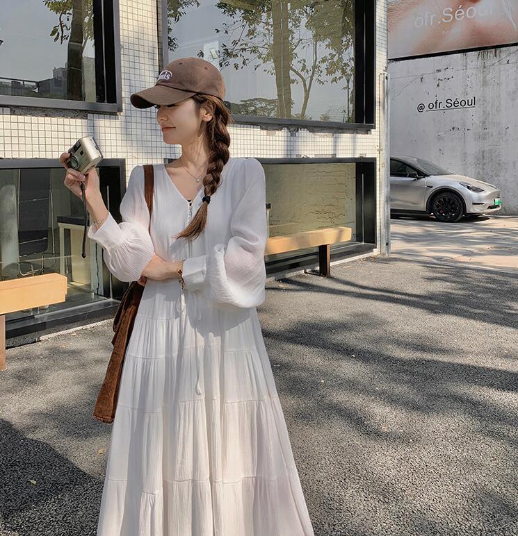 楽天市場】白ワンピース 無地 ロングワンピース レディース 森ガール