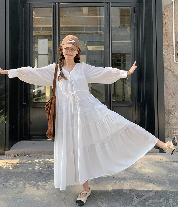 楽天市場】白ワンピース 無地 ロングワンピース レディース 森ガール