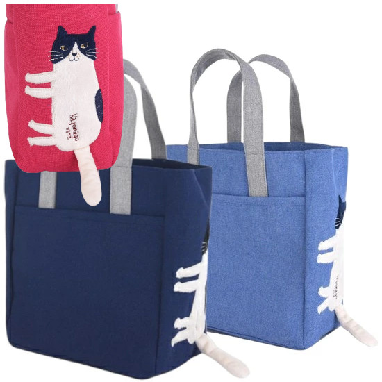 楽天市場】猫柄バッグ なごなごさん キャンバス スクエアバック ブルー