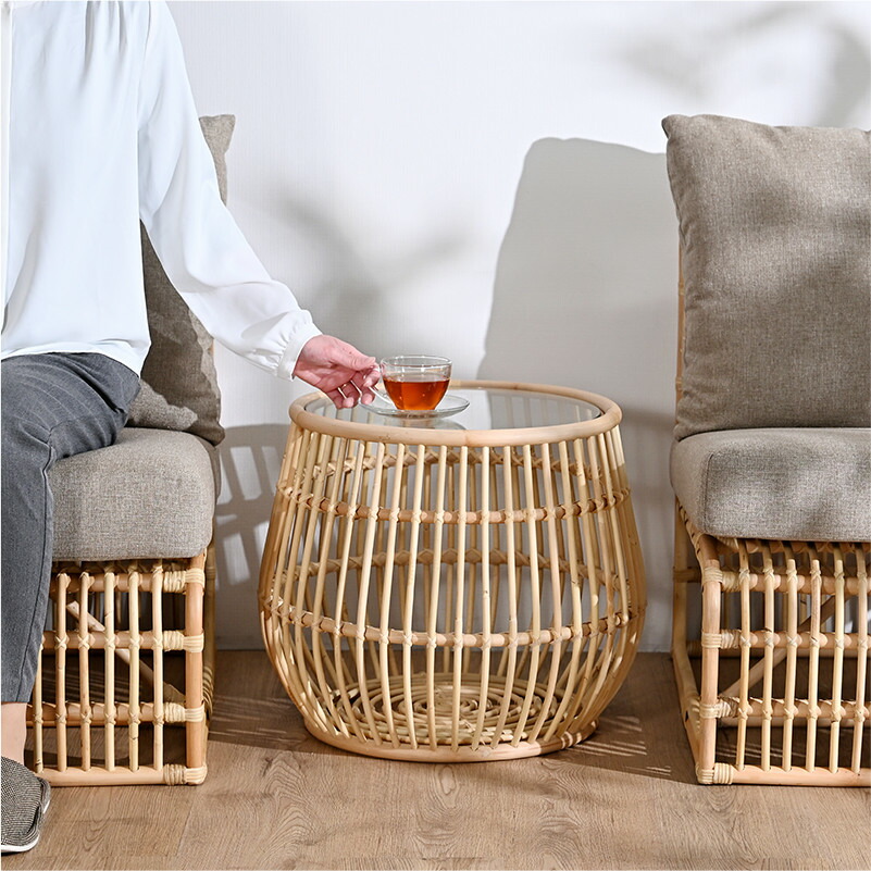 楽天市場】ラタンテーブル サイドテーブル ラタン 机 ガラス天板