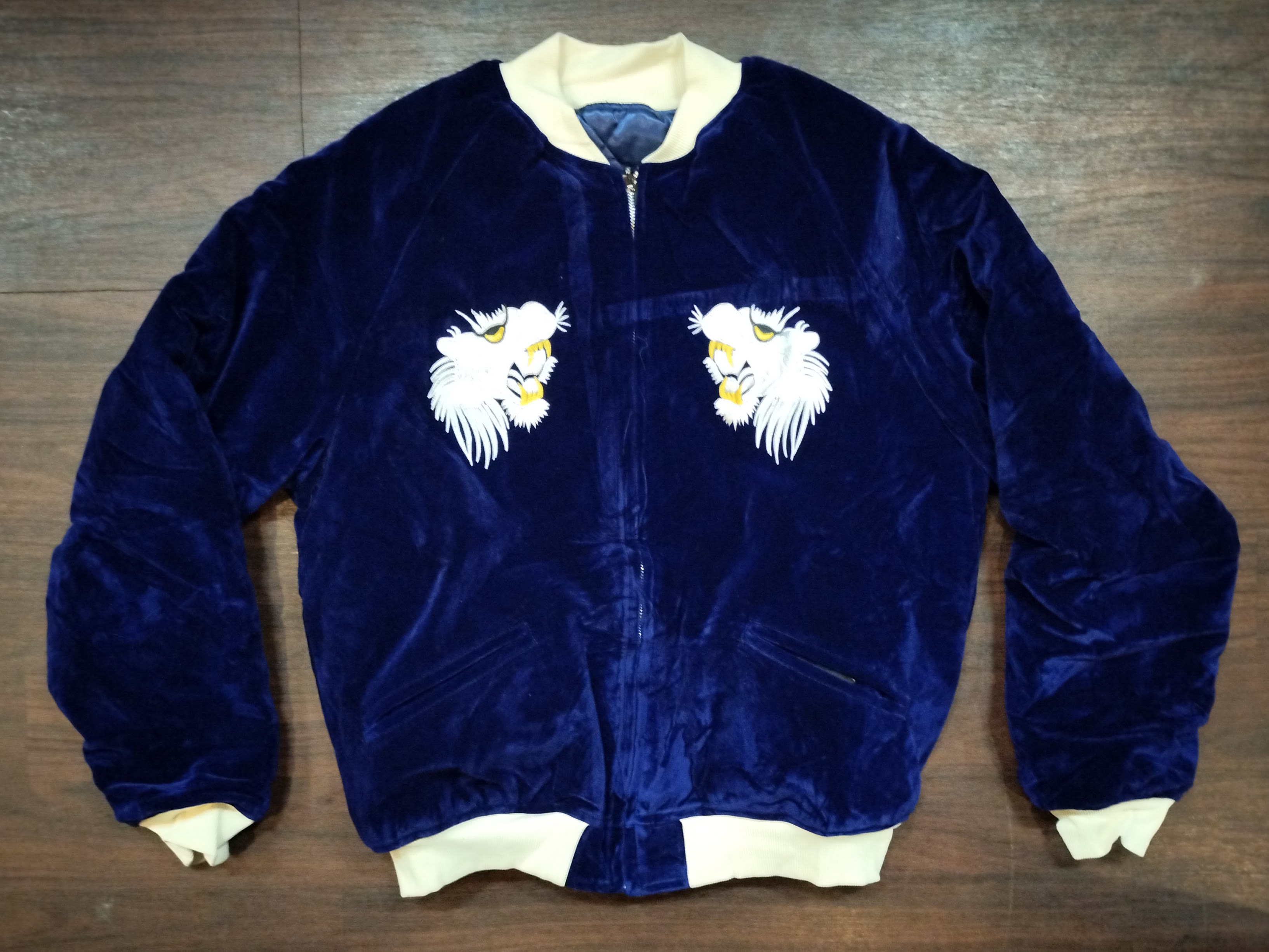 楽天市場】＃417 別珍 スカジャン ”白虎” 紺x紺 : ラピーヌ ロデオ