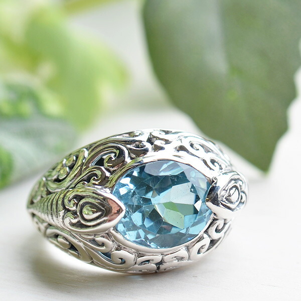 ブルートパーズ ワイヤーアートリング 10kgf ハンドメイド新作 14〜15