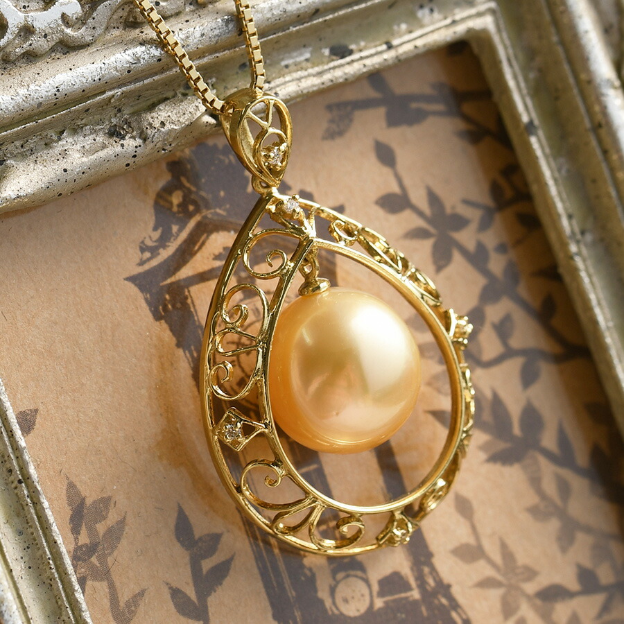 楽天市場】K18YG 白蝶真珠 ダイヤモンド ペンダント 繊細な透かし模様