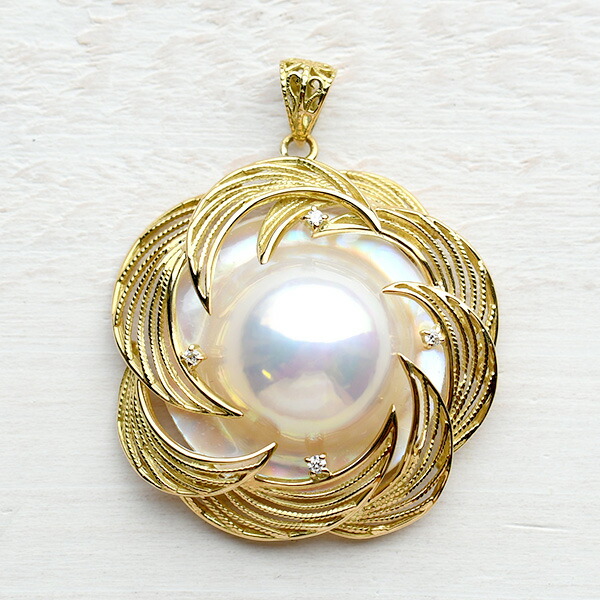 楽天市場】特級 マベ真珠＆ダイヤモンド K18YG ペンダントトップ 世界
