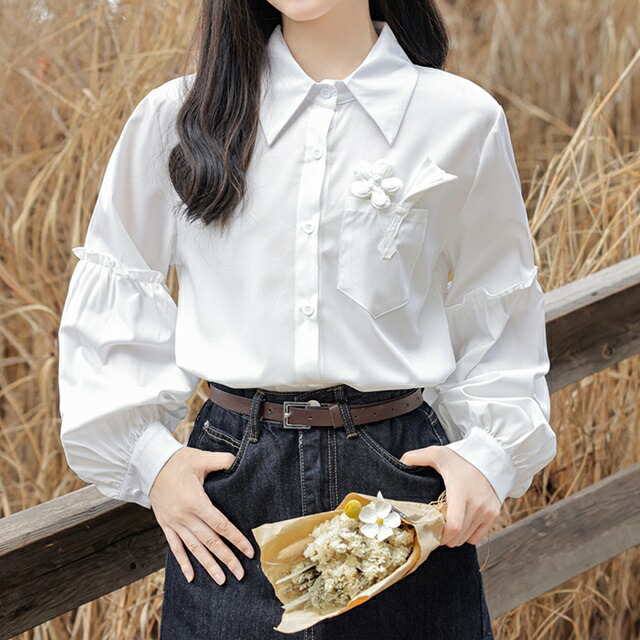 楽天市場】襟付き シャツ レディース 長袖 白 トップス 春 秋 無地