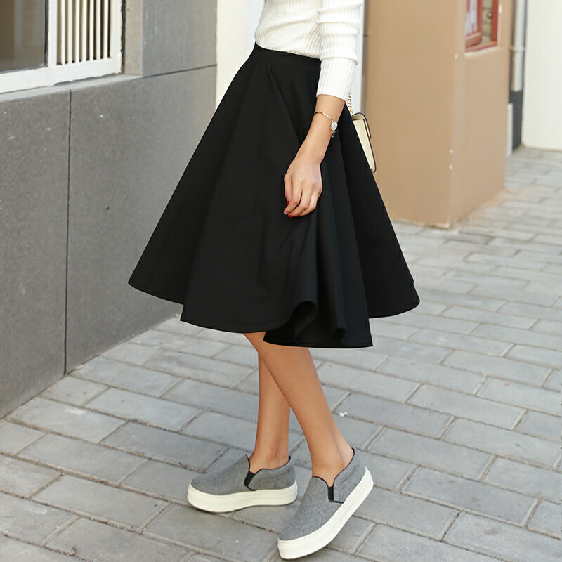楽天市場】【一部即納】フレアスカート ひざ丈 ミディアム