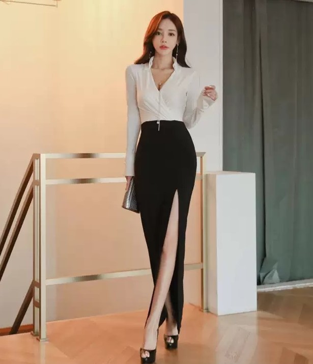 Verybrain ブラック タイトスカート スリット入り Verybrain ブラック