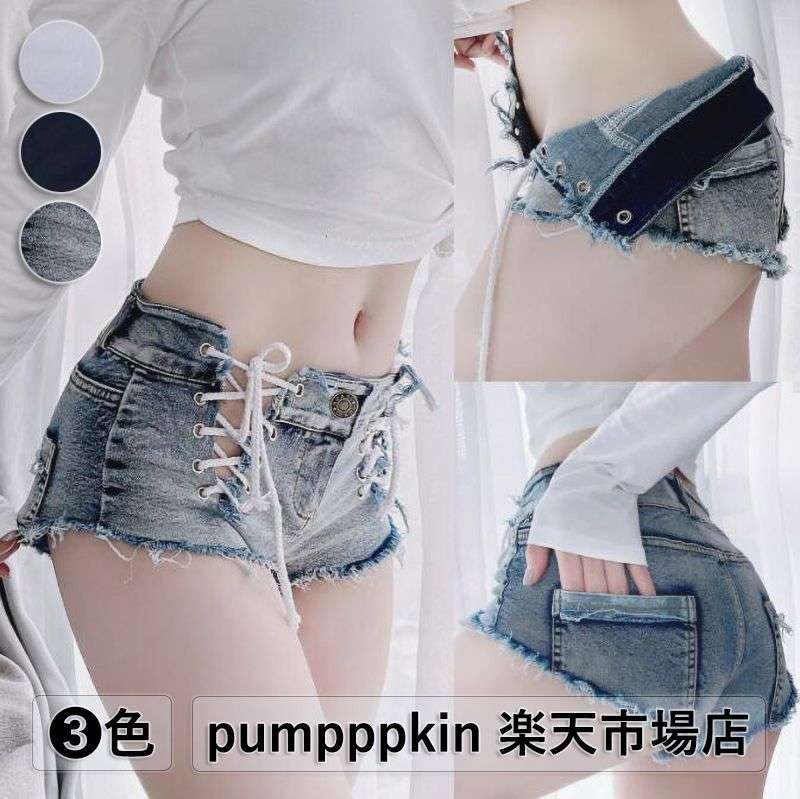 楽天市場】編み上げ ホットパンツ デニム ハイウエスト ショートパンツ