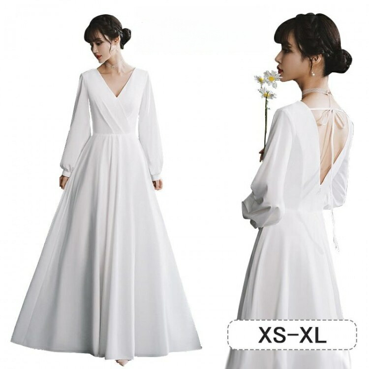 楽天市場】ウェディングドレス長袖前撮りVネックファスナータイプ