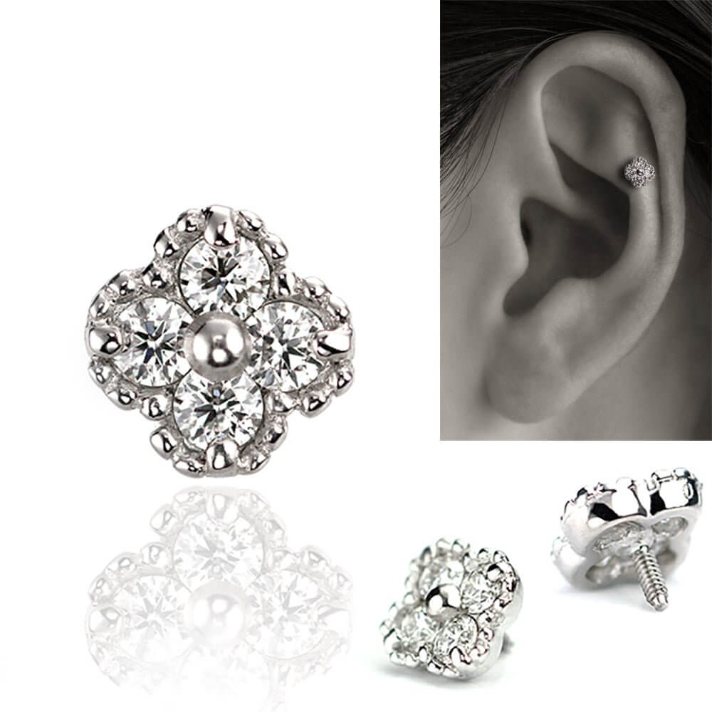 楽天市場】K18/PT ダイヤモンド フラワー ボディピアス │ 16G/14G