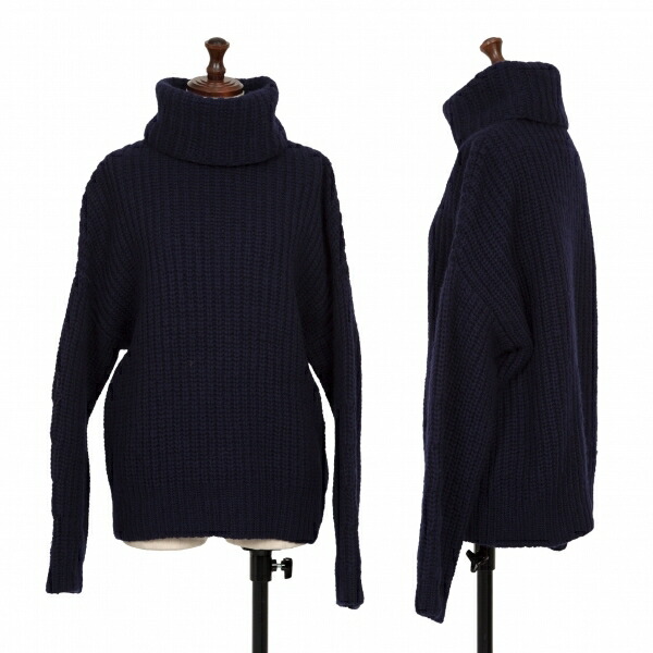 45R フロート縮絨 タートルネック ニット L 3 ブルー R刺繍 45rpm