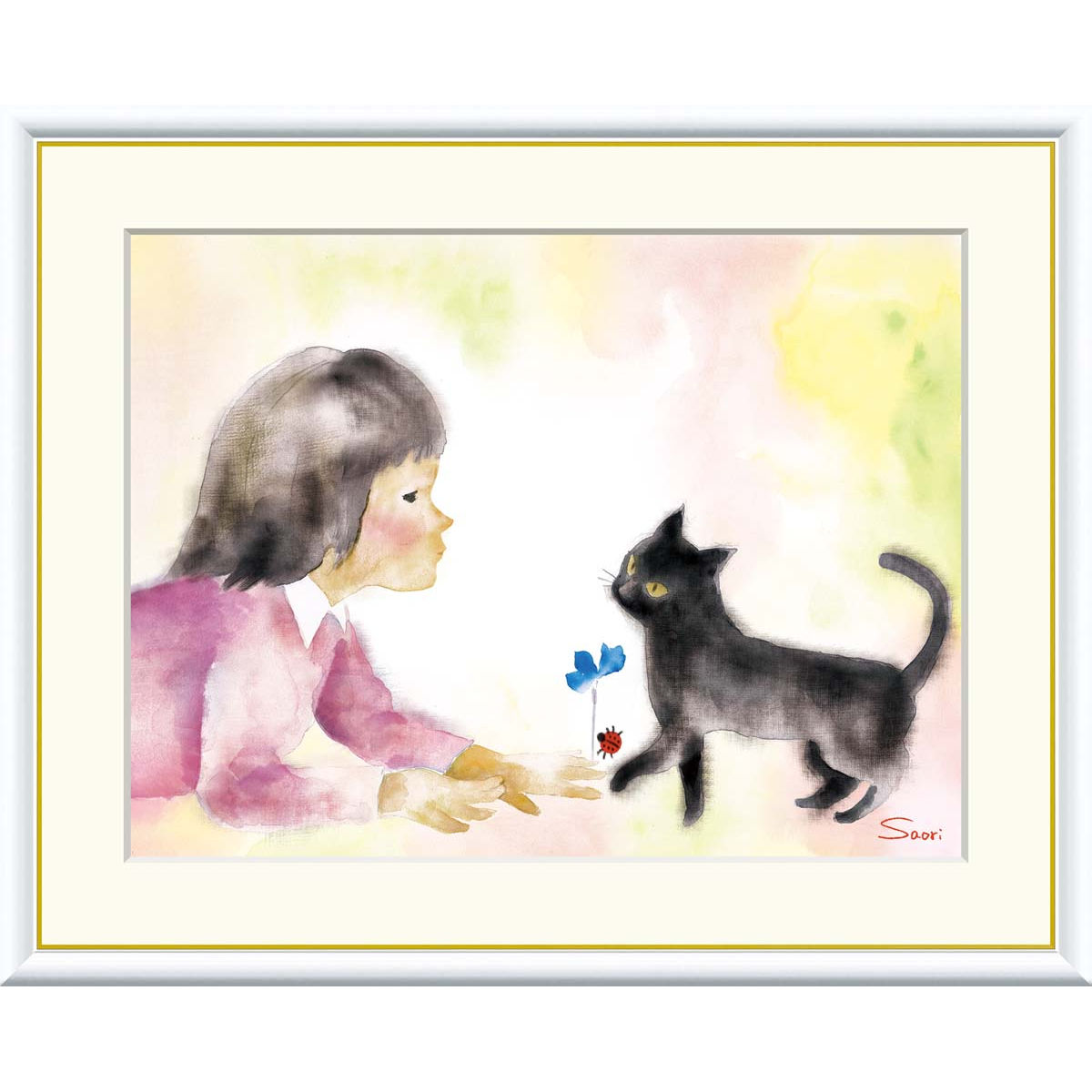 楽天市場】絵画 現代アート 黒猫と少女 榎本早織 額入り インテリア