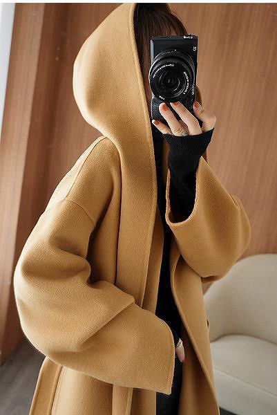 楽天市場】上品ロングコート フード付き ウール リバーコート ダブル