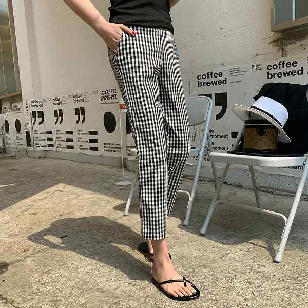 楽天市場】ギンガムチェックパンツ スキニー スラックス ウエストゴム