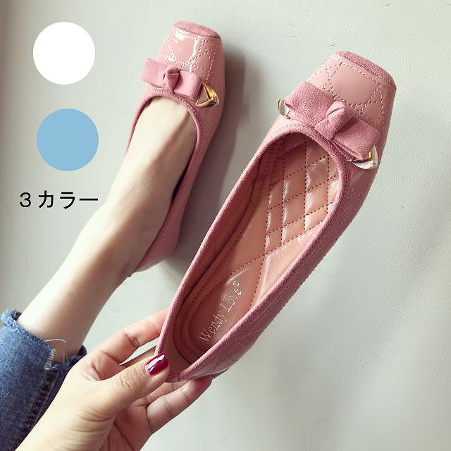 楽天市場】スクエアフラットシューズ スクエアトゥ レディース リボン