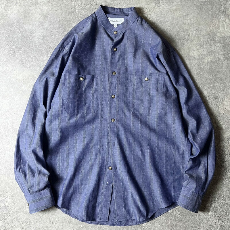 楽天市場】90s Yves Saint Laurent 織り ストライプ 長袖 バンドカラー