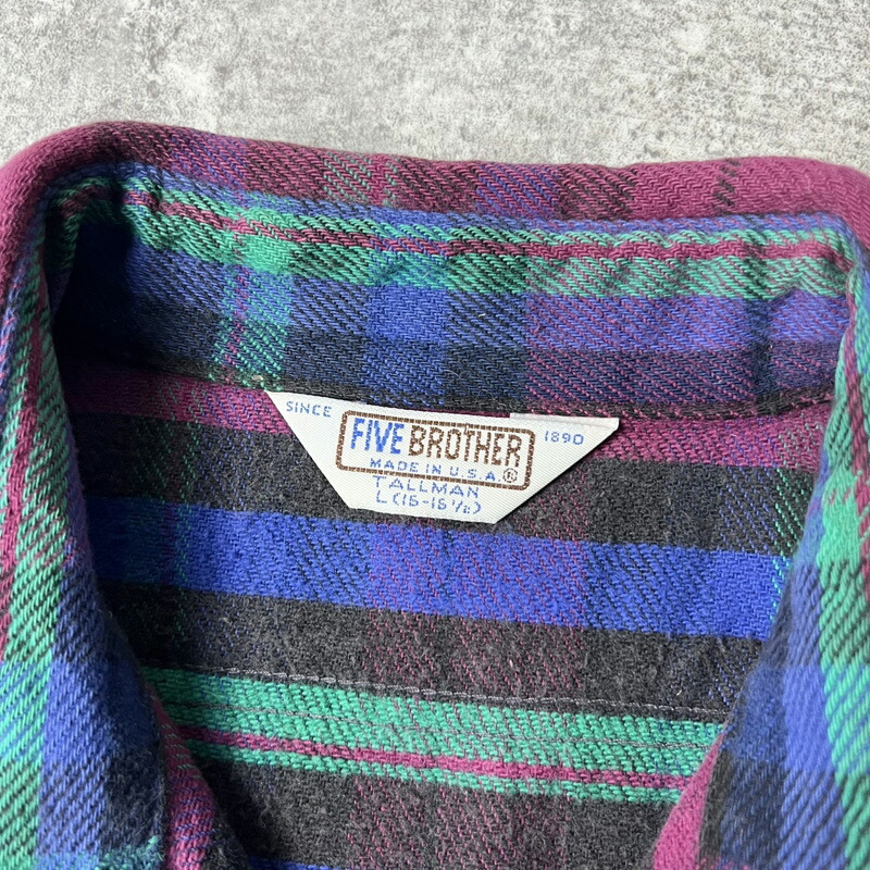 楽天市場】70s 80s USA製 FIVE BROTHER チェック 長袖 ヘビー