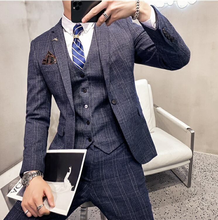 楽天市場】メンズスーツ チェック柄 ビジネス ストライプ柄 3ピース