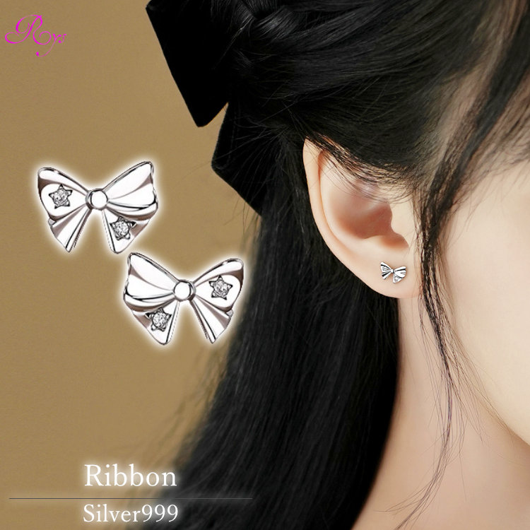 楽天市場】リボンのピアス シルバー999 キュービックジルコニア