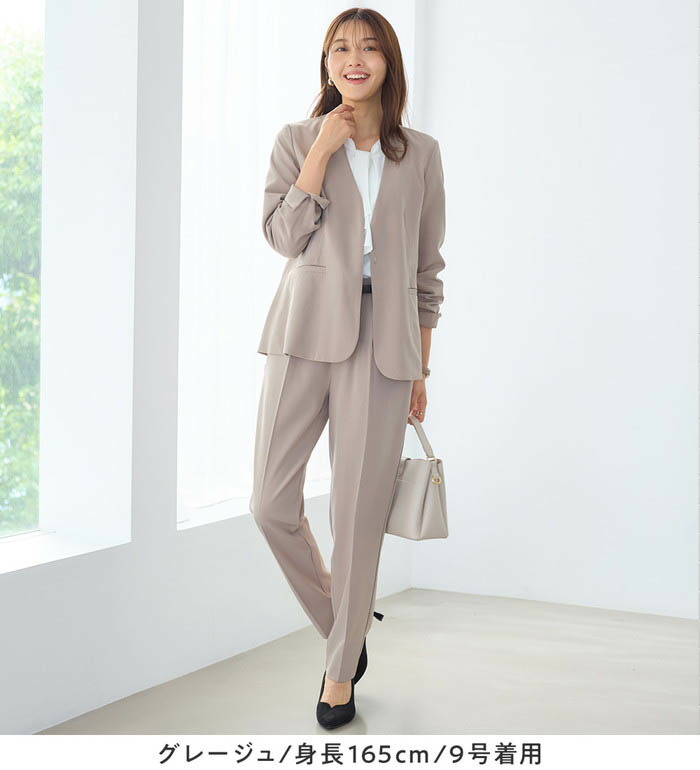 楽天市場】【2点セット】洗える多機能ノーカラージャケットスーツ