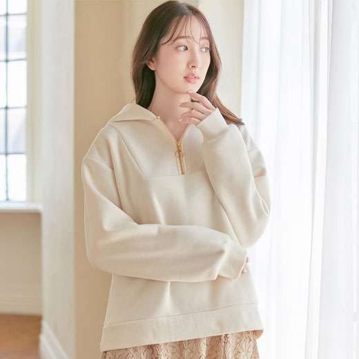 楽天市場】裏起毛ハーフジップパーカー レディース 秋冬 トップス