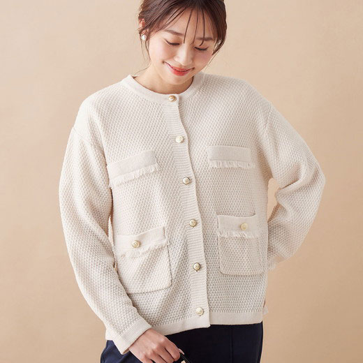 楽天市場】金ボタン付ツイード調ニットカーディガン レディース 秋