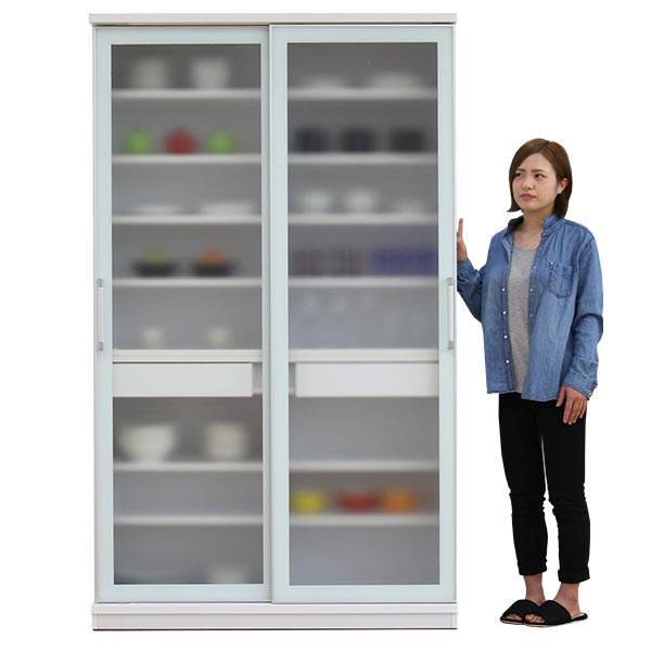楽天市場】食器棚 引き戸 完成品 幅120cm 高さ200cm ミストガラス