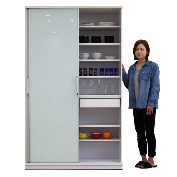 楽天市場】食器棚 引き戸 スライド 幅120cm 高さ200cm ホワイトガラス