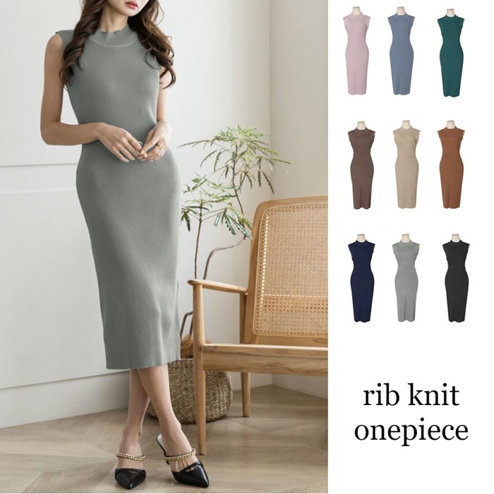 楽天市場】リブ ニット ワンピース ノースリーブ ロング きれいめ