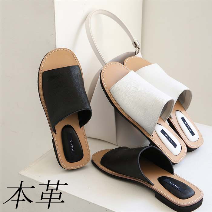 楽天市場】本革 フラットサンダル レディース レザー サンダル