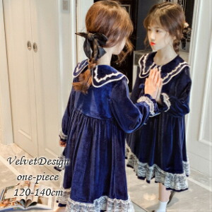 楽天市場】レース刺繍襟 ベルベットワンピース ベロアワンピース