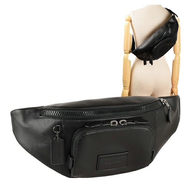 コーチ シグネチャー ボディバッグ ウエストポーチ 黒 小さめ