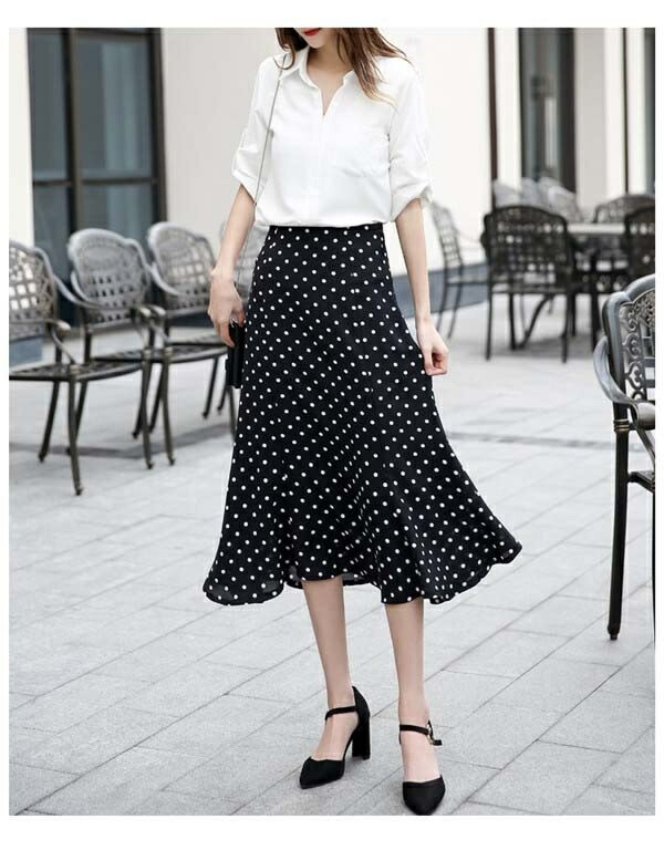 楽天市場】水玉 ロングスカート ロング丈 ブラック ドット柄 水玉柄
