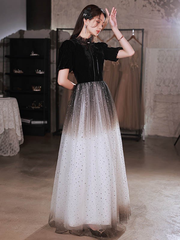 楽天市場】パーティードレス ロング 演奏会 袖付き キラキラ ドレス