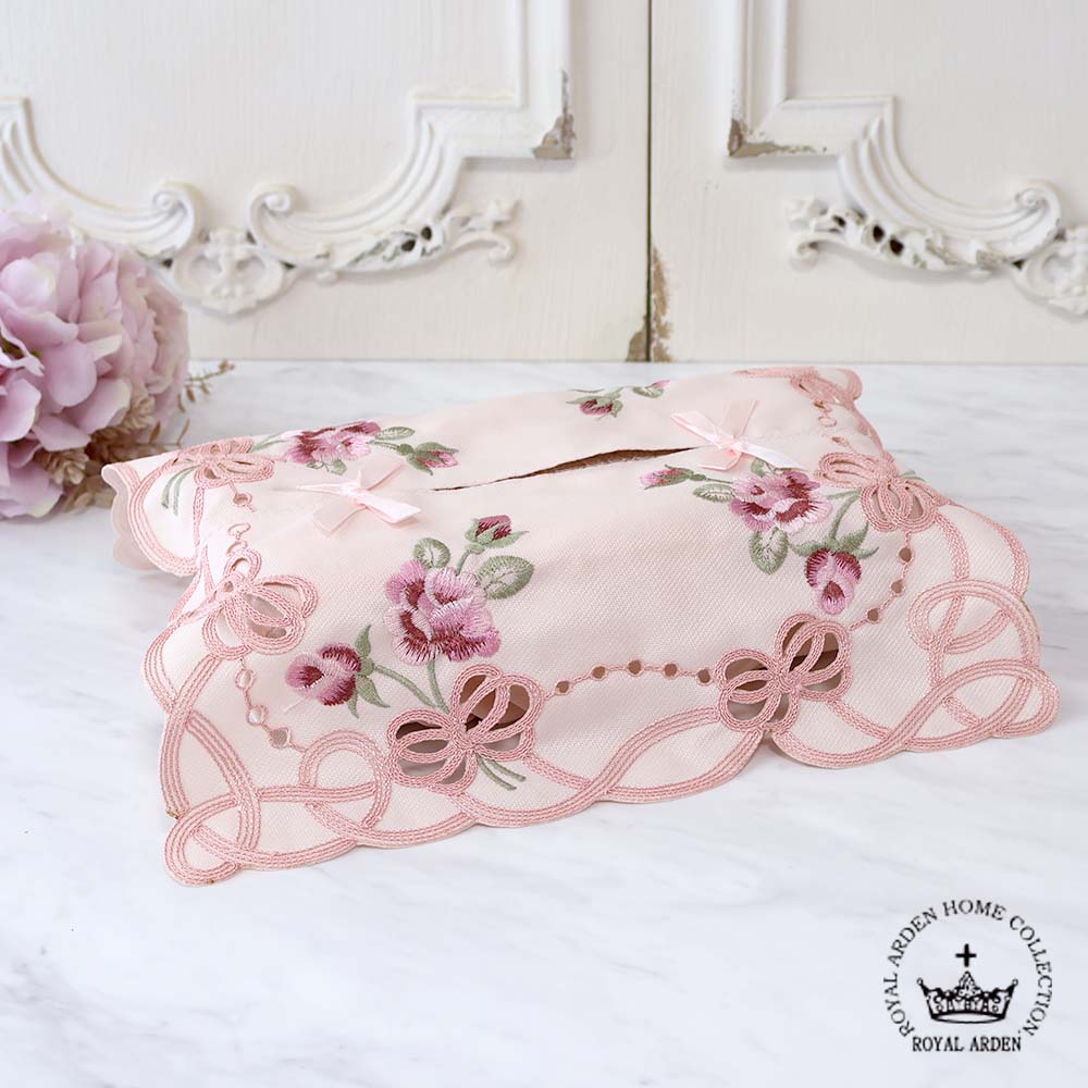 楽天市場】ティッシュカバー ピンク レース 刺繍 おしゃれ 薔薇の