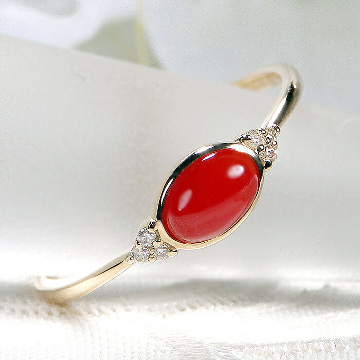 楽天市場】K18 天然 血赤珊瑚 & ダイヤモンド リングジュエリー ダイヤ