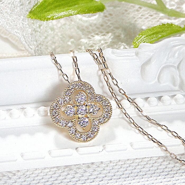楽天市場】K18YG ダイヤモンド フラワーモチーフ ネックレス【0.28ct