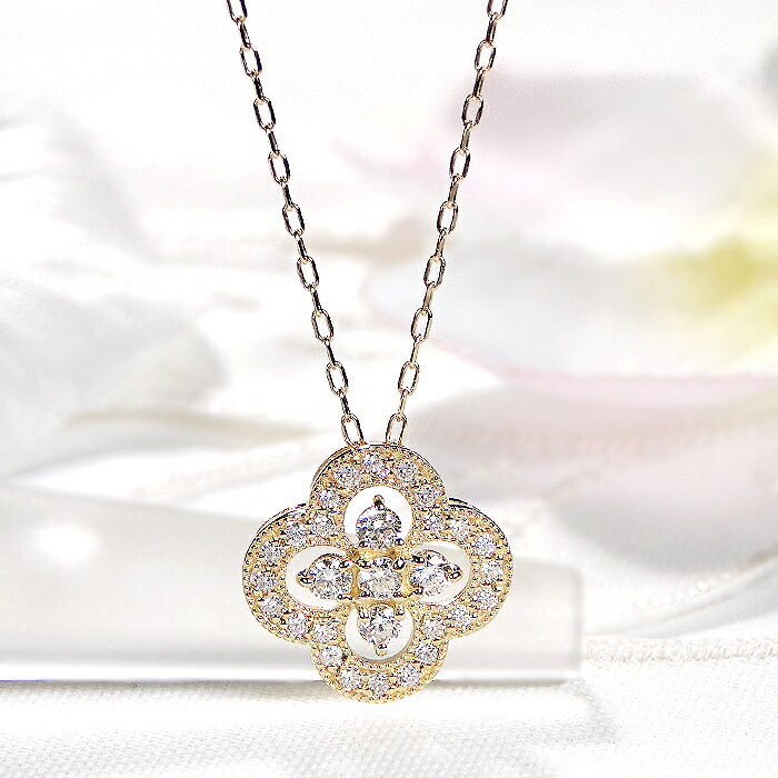 楽天市場】K18YG ダイヤモンド フラワーモチーフ ネックレス【0.28ct