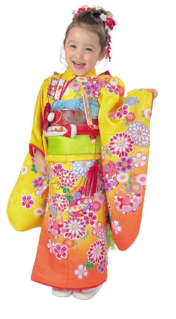 楽天市場】R・K 3歳きもの(三つ身)セット 菊 鞠 桜 黄色 対応身長95cm