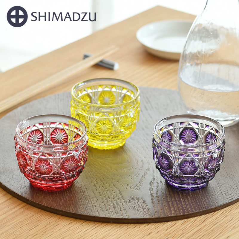 楽天市場】薩摩切子 猪口 大 cut18 島津紫 金赤 黄 復元 鹿児島 島津