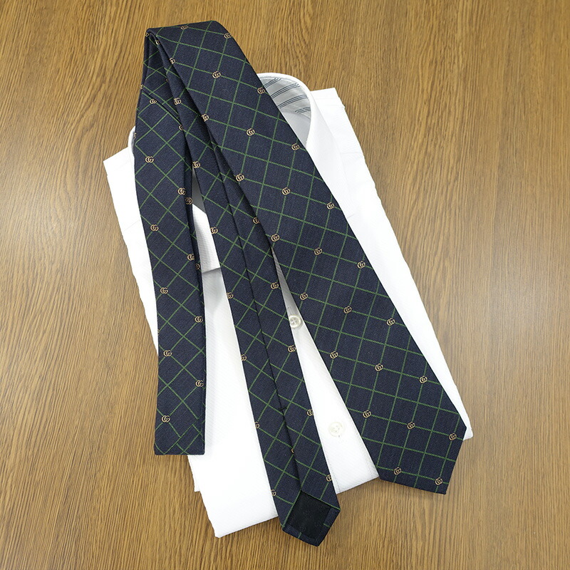 楽天市場】グッチ ネクタイ GUCCI ダークネイビー/グリーン (7cm