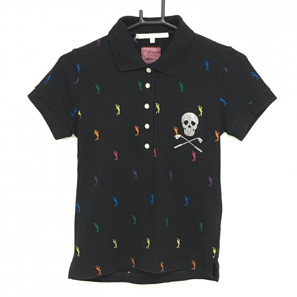 新品保管品LEONARDレオナールスポーツブラック小花柄半袖ポロシャツ