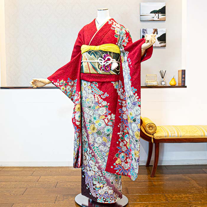 楽天市場】【振袖 レンタル】[赤地に辻ヶ花と藤] 振袖フルセット