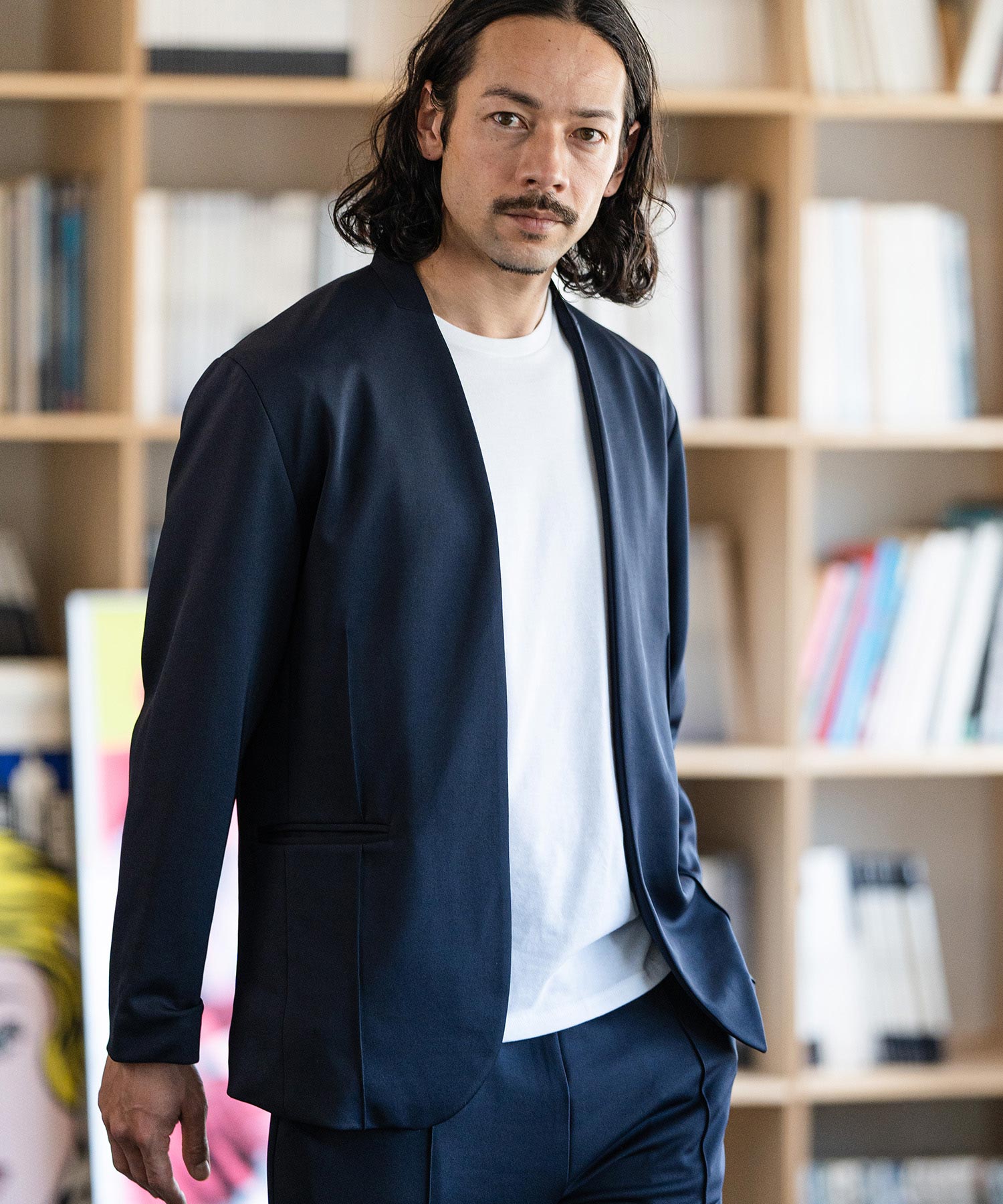 カンビオ リラックスポンチ ノーカラージャケット 上下 セットアップ