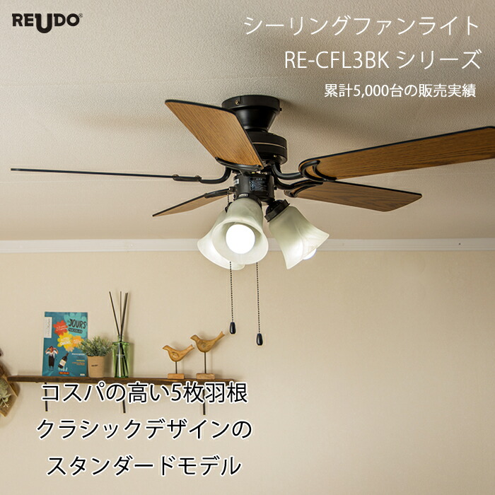 24年購入】LOWYA シーリングファンライト 3枚羽根 ブラック